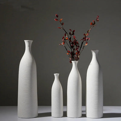 Classic bottle pure white vases simple natural vaso ceramic pot elegant home office entrance decoration gifts for wife mother - popbox