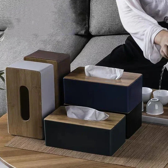 porta lenços com tampa de bambu - popbox