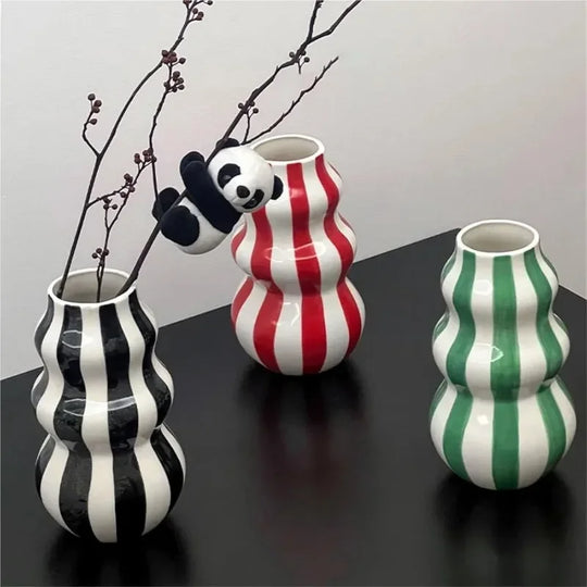 Vaso Decorativo Listrado de cerâmica colorido