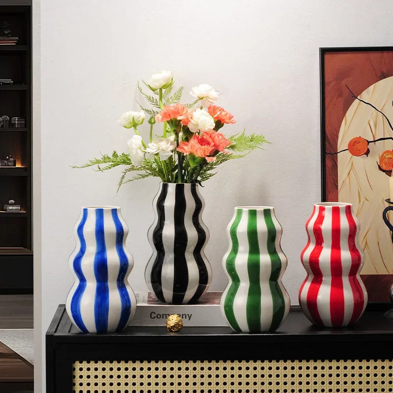 Vaso Decorativo Listrado de cerâmica colorido
