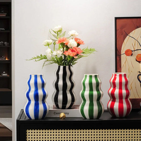 Vaso Decorativo Listrado de cerâmica colorido